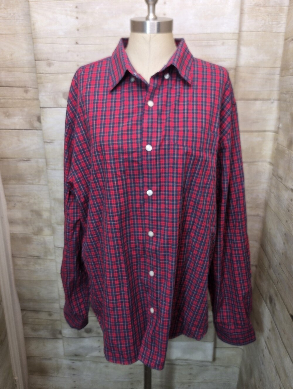 Old Navy Red and Navy Plaid Button-Down Shirt